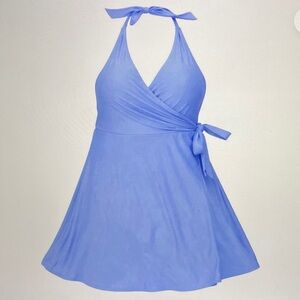J Crew Halter Wrap One-Piece Swimsuit Dress Light Blue Size 10